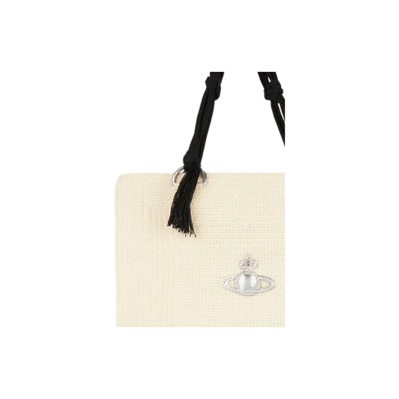 Vivienne Westwood Mabel Cotton Tote Bag, Shopping Bag, Handbag Large Size Women's White-4