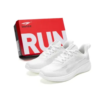 BTE Cushioned Anti-Slip Wear-Resistant Breathable Lightweight Low-Top Running Shoes Unisex White Silver