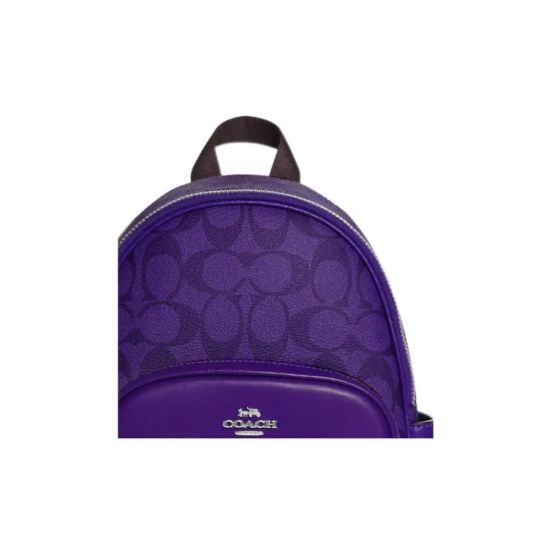 COACH Court Leather Multicolor Zippers Large Capacity Backpack Medium Size Women's-3