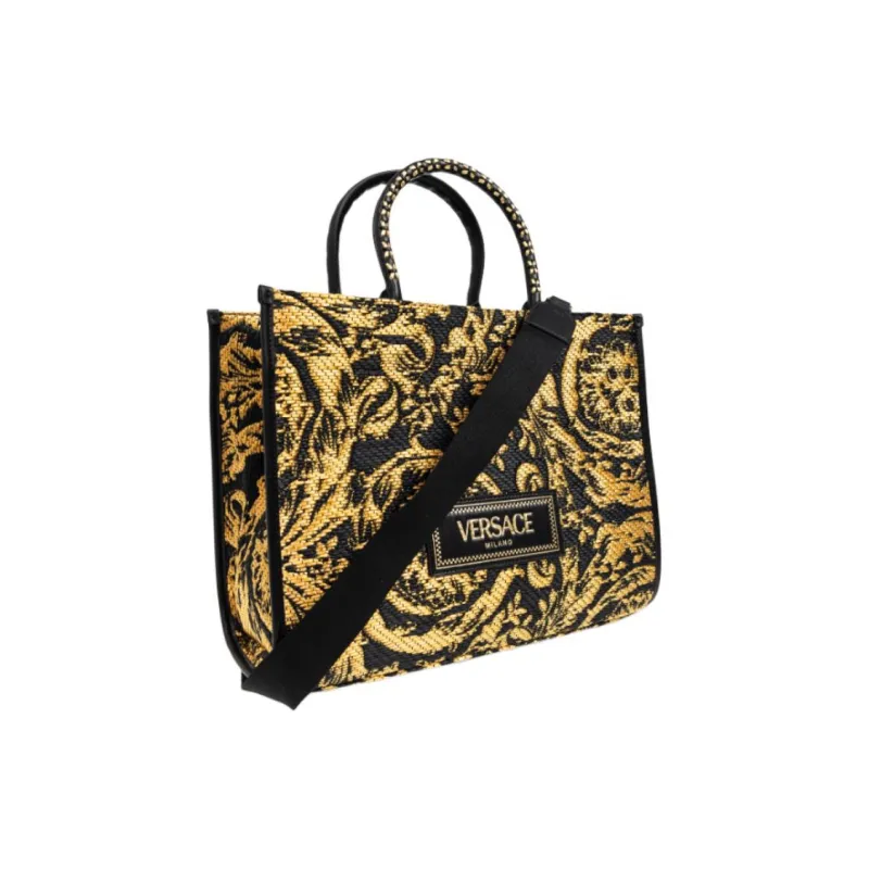 FANSIZHE Raffia Tote Bag Shopping Bag Shoulder Bag Handbag Medium Size Women's Black & Yellow-1
