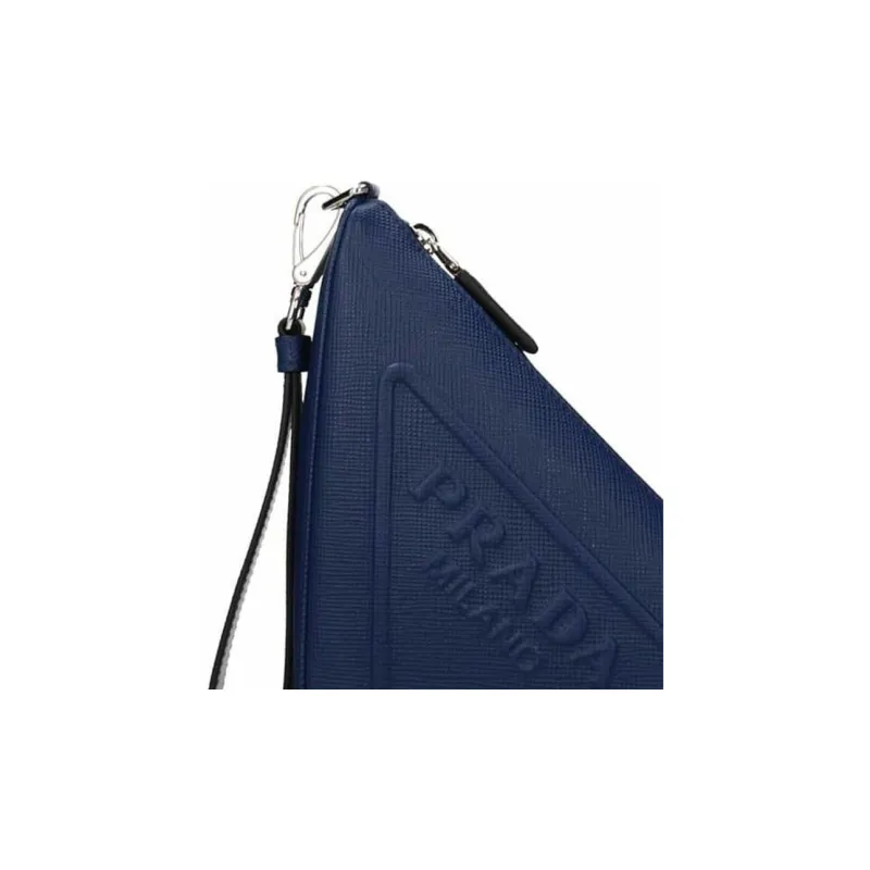 PRADA Triangle Leather Triangle Bag Clutch Small Size Men's Blue-3
