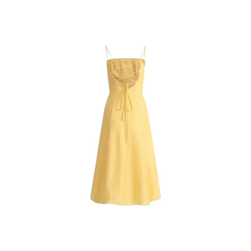 Qiuerle Slip Dresses Women's Yellow-8