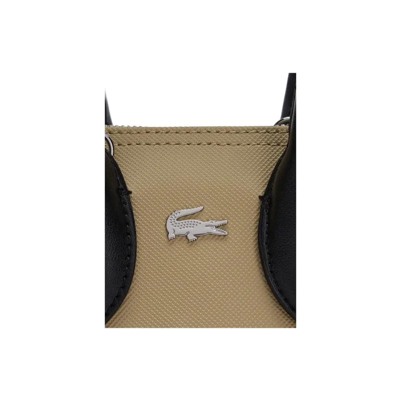 LACOSTE PVC Tote Bag, Shopping Bag, Shoulder Bag, Crossbody Bag, Handbag Mini Women's Apricot & Black-4
