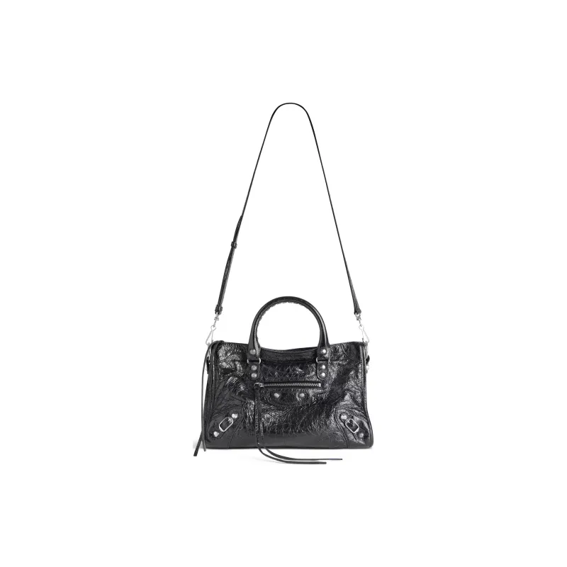 Balenciaga Le City Small Bag In Black Arena Lambskin Shiny Silver Hardware Black-1