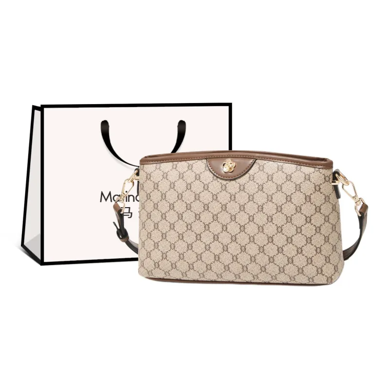 Marino Orlandi Synthetic Leather PVC Small Square Bag, Mom Bag, Crossbody Bag, Shoulder Bag Women's Khaki/Coffee-0