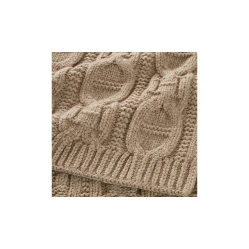 HERMES Cashmere Wool Knit Scarves Women's Light Umber-1