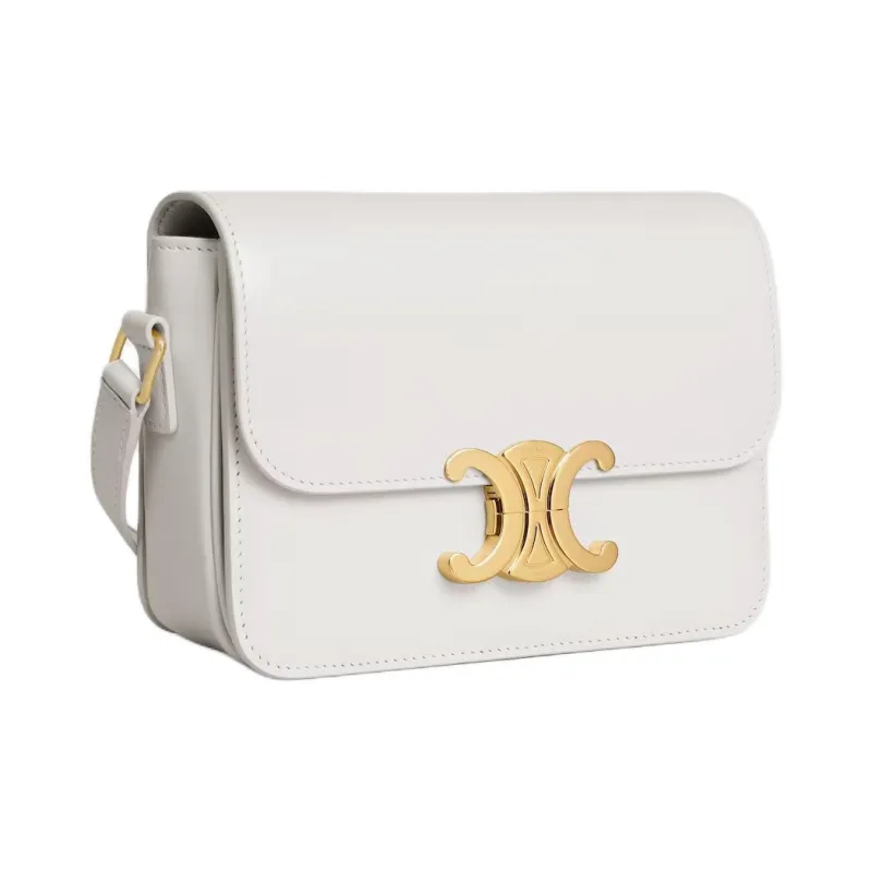 CELINE Triomphe Calfskin Shoulder Bag Women's White-1