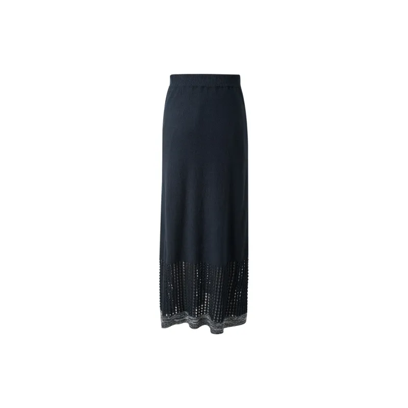 3COLOUR Casual Long Skirt Women's Navy Blue-1