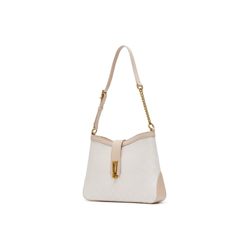 Staccato Fabric Shoulder Bag Tubas Women's Classical Style Ecru-1
