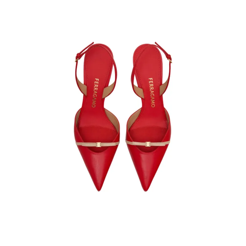 FERRAGAMO Mini Bow Slim Heel High Heels 7cm Women's Red-3