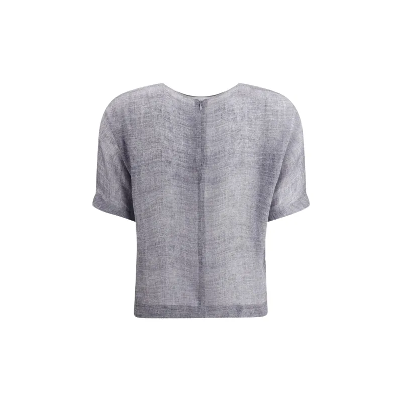GIORGIO ARMANI Crew neck Blouse In A Mélange print Silk Charmeuse-1