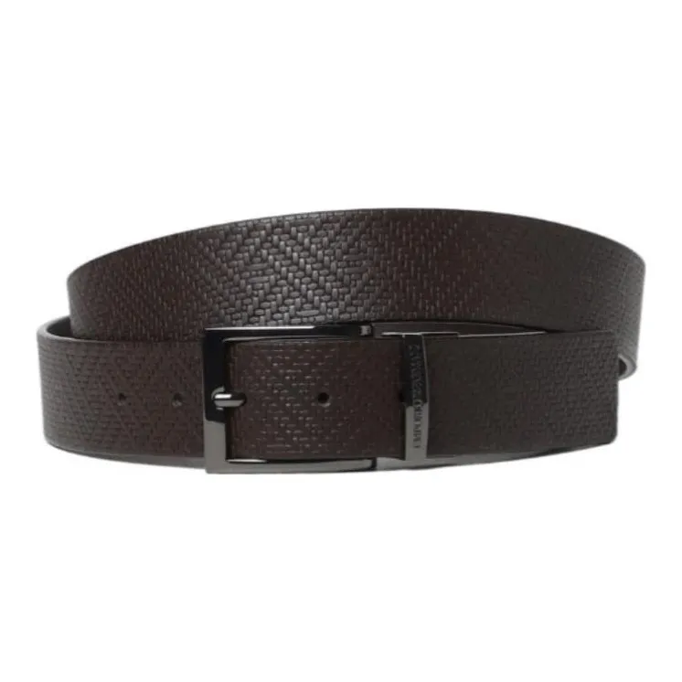EMPORIO ARMANI Weave-embossed Reversible Leather Belt-3