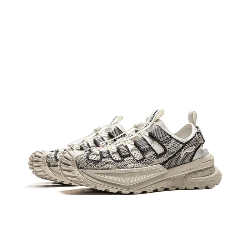 LiNing CF Tracing Non slip Wear resistant Shock Absorption Low Top Trekking Shoes Unisex Ecru-2