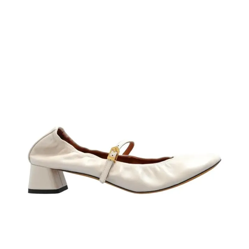 Lanvin Cream Chunky Heel High Heels 4cm Women's Pearl White-1