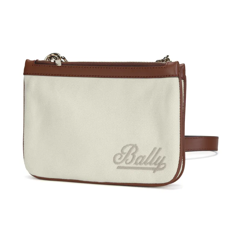 BALLY Fabric With Cow Leather Messenger Bag, Shoulder Bag, Crossbody Bag Medium Size Women's White-1