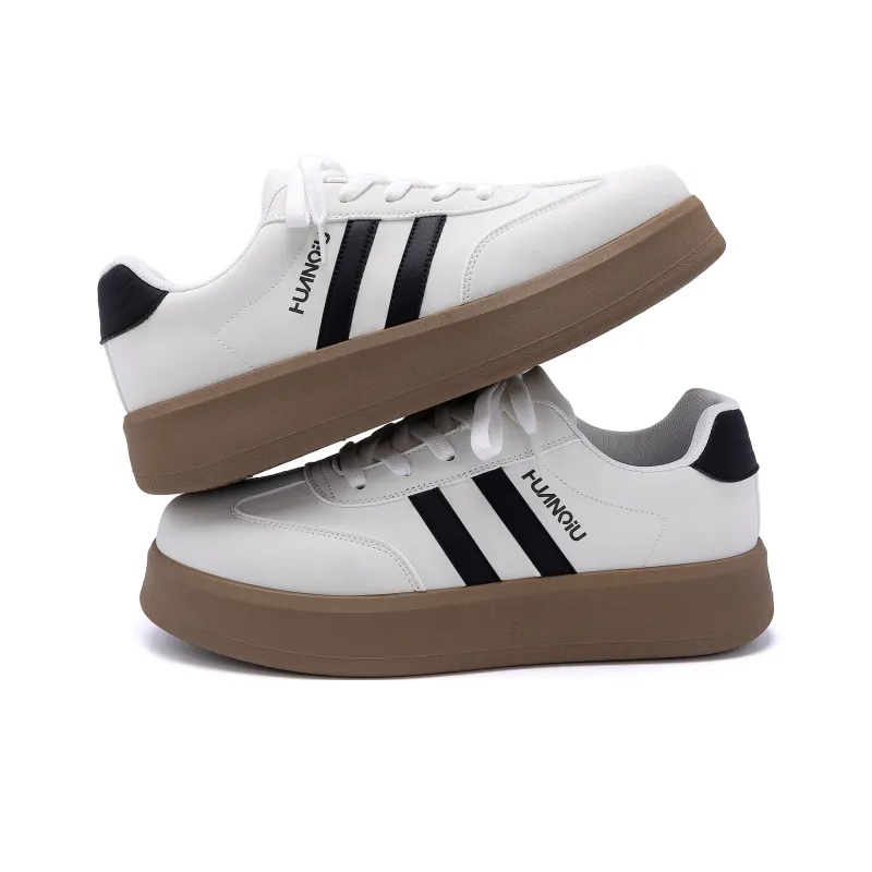 HUANQIU Height Increasing Cushioning Low Top Skateboard Shoes Men's White Black-4