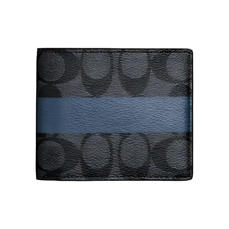 COACH Compact Canvas With Detachable Card Holder, Bag Charm, 3 in 1 Foldable Wallet Mini Men's Black-1