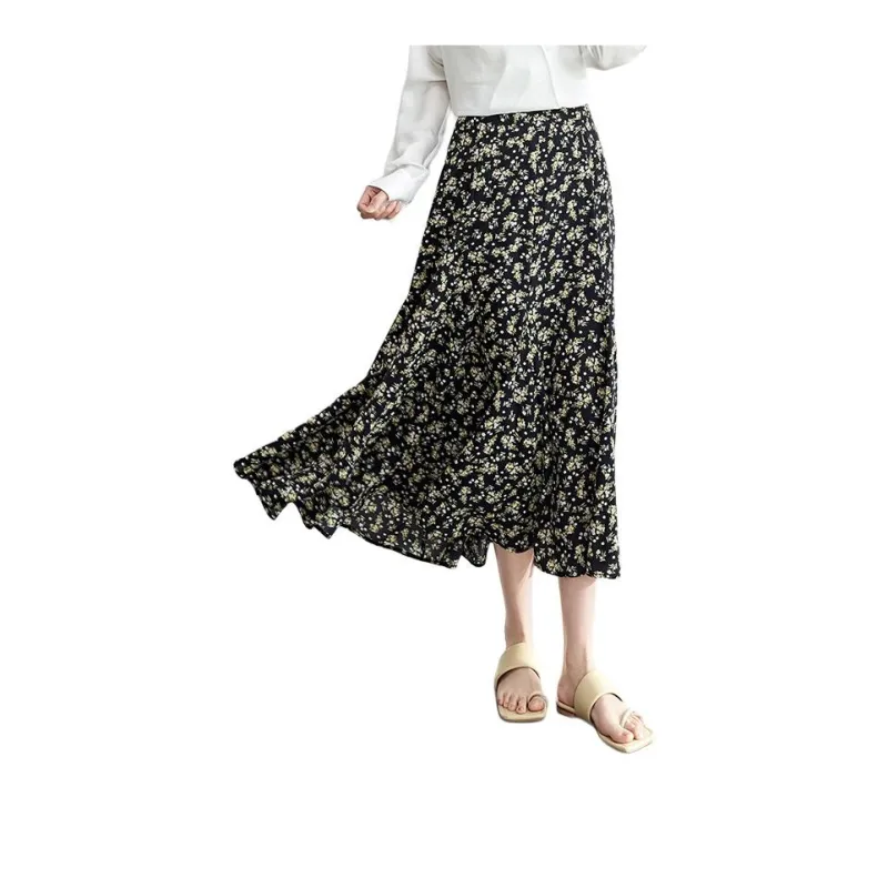SENTUBILA Casual Long Skirts Women's Black Background Multicolor-1