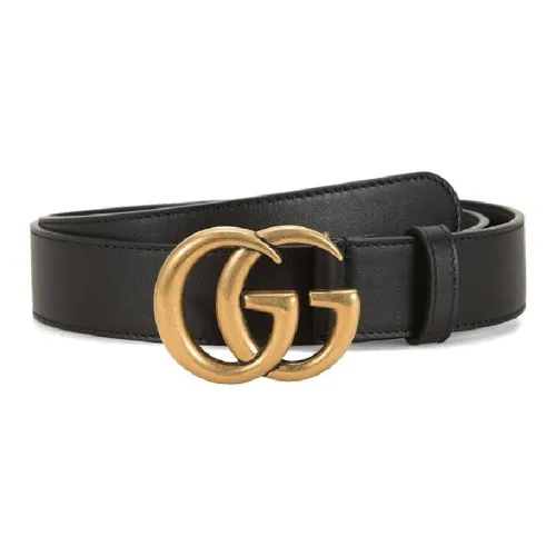 GUCCI Double G Brass Buckle Leather Belt Antique Brass Buckle 1 Width
