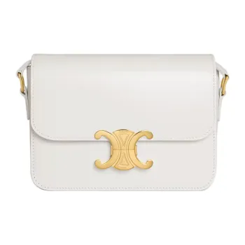 CELINE Triomphe Calfskin Shoulder Bag Women's White
