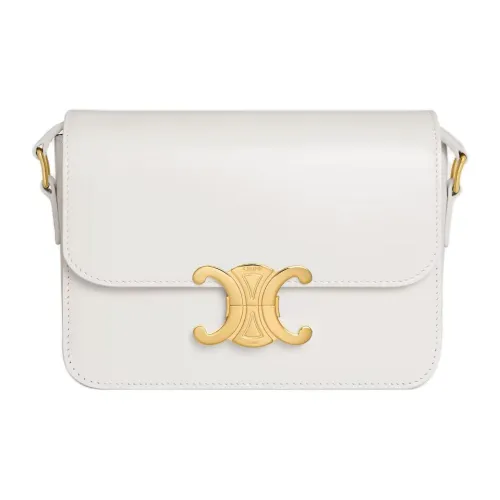 CELINE Triomphe Calfskin Shoulder Bag Women's White