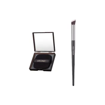 GECOMO Slanted Flat Head Nose Contour Brush+Oil Absorbing Paper Combination, Built in Mirror Powder Puff, Makeup Tool