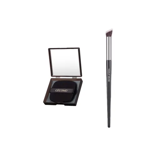 GECOMO Slanted Flat Head Nose Contour Brush+Oil Absorbing Paper Combination, Built in Mirror Powder Puff, Makeup Tool