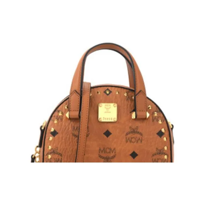 MCM Essential Visetos Origina Leather Crescent Bag Shoulder Bag Crossbody Bag Handbag Mini Women's Brown Cognac-4