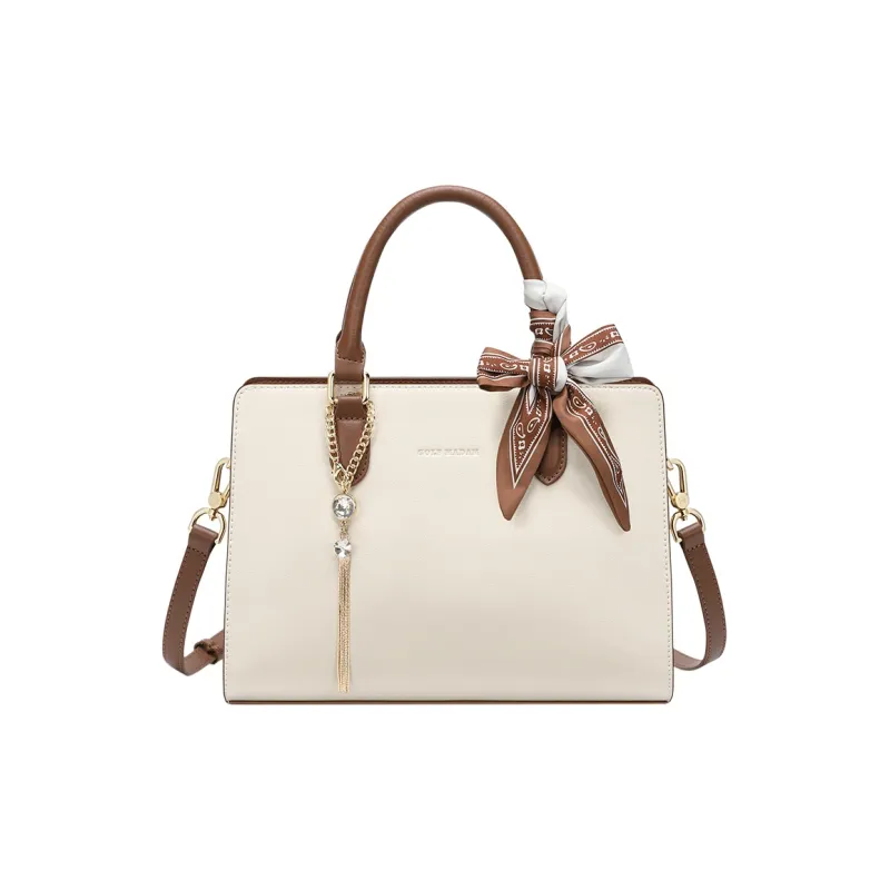 GOLF Cow Split Leather Bonded Synthetic Leather Handbag Regular Women's Ecru & Brown/Blue-8
