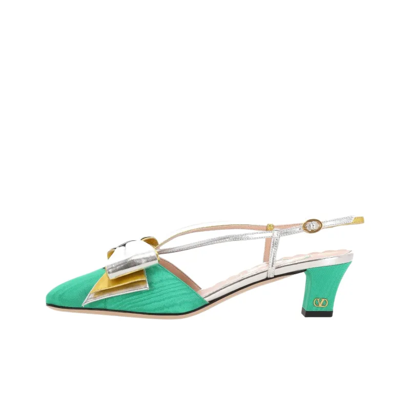 Valentino Bowow Chunky Heel High Heels 4.5cm Women's Green-0