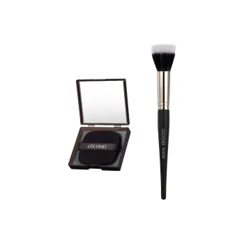 GECOMO Flat Head Pointed Blush Brush+Oil Absorbing Paper Combination, Built in Mirror Powder Puff, Makeup Tool