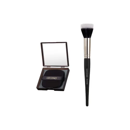 GECOMO Flat Head Pointed Blush Brush+Oil Absorbing Paper Combination, Built in Mirror Powder Puff, Makeup Tool