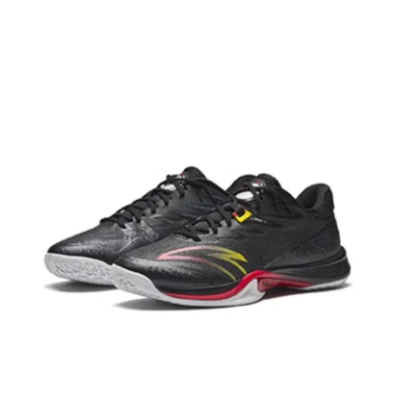 Anta Anti Slip And Wear Resistant Coverage Low Top Badminton Shoes Unisex Black Red Yellow-1