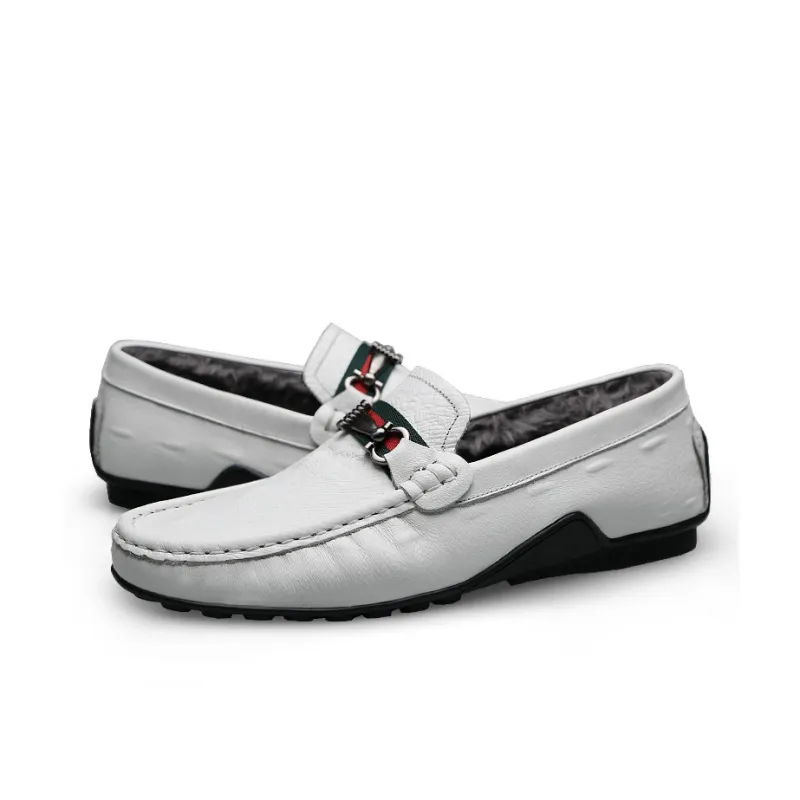 CKVUSAMG Gommino Loafers Unisex White With Fleece/Black With Fleece-5