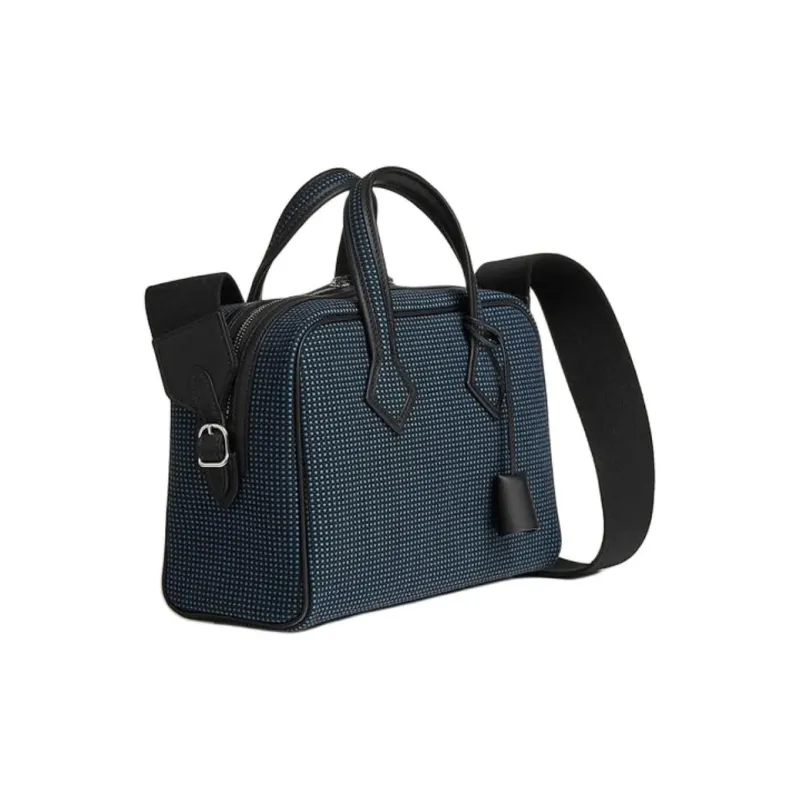 HERMES Victoria III Fourre-tout Canvas With Swift Leather Victoria Bag One Shoulder Handbag Mini Women's Blue & Black-3