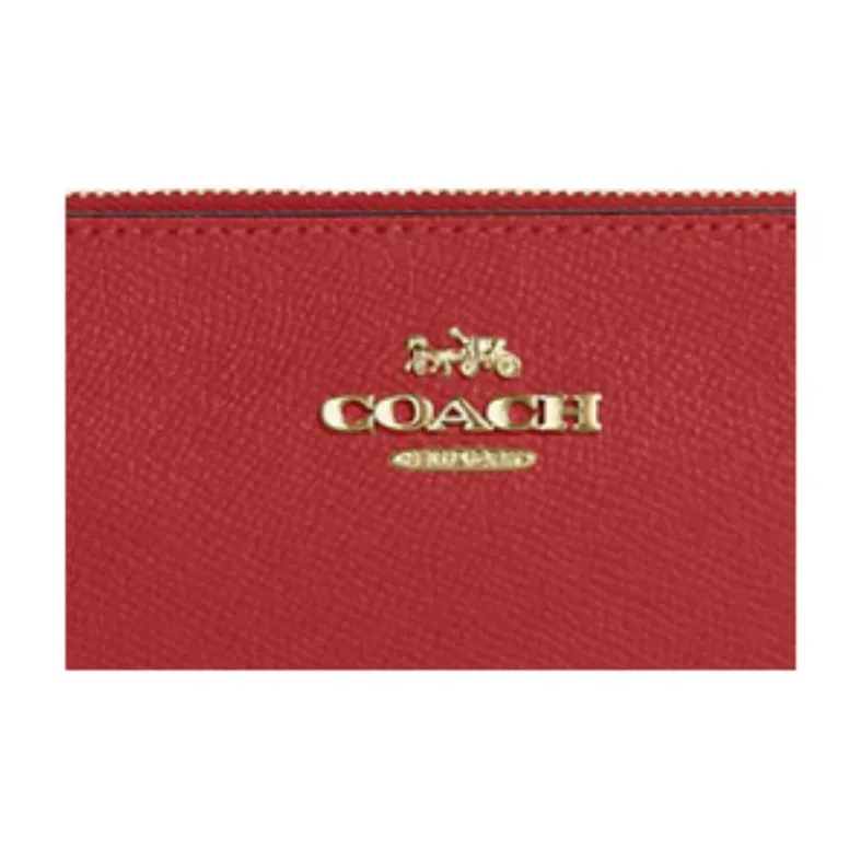 COACH Corner Zip Cross-Stitch Leather Coin Purse Wrist Bag Clutch Small Size Women's Red-2