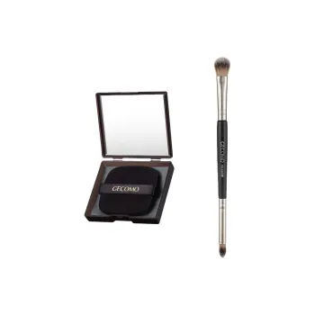 GECOMO Dual Head Brush For Eye Shadow And Oil Paper Combination, With Built in Mirror Powder Puff, Makeup Tool