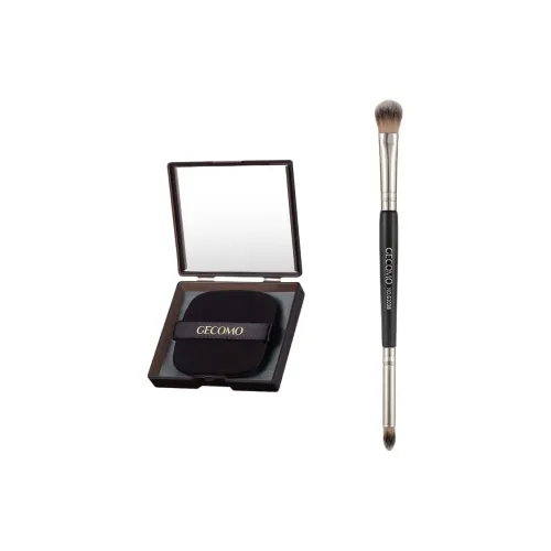 GECOMO Dual Head Brush For Eye Shadow And Oil Paper Combination, With Built in Mirror Powder Puff, Makeup Tool