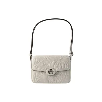 TORY BURCH Robinson Floral Embossed Convertible Shoulder Bag Blanc