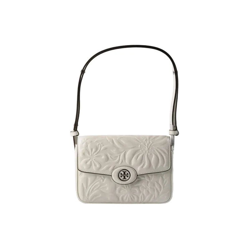 TORY BURCH Robinson Floral Embossed Convertible Shoulder Bag Blanc-0