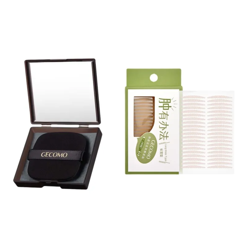 GECOMO Double Eyelid Patch+Oil Absorbing Paper Combination, With Built in Mirror Powder Puff, Makeup Tool-5