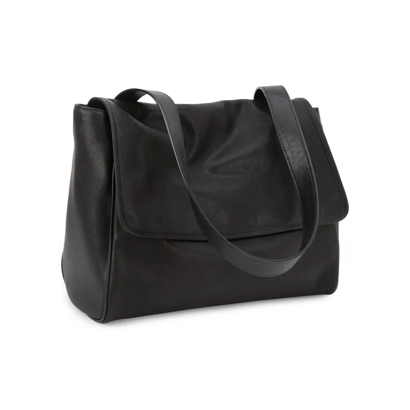 VENOF Top Grain Genuine Cow Leather Shoulder Bag Large Size Women's Cognac Brown/Rational Black-5