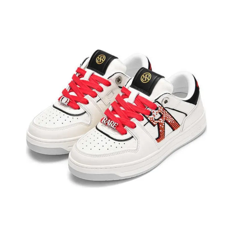 RARE Low-Top Skateboard Shoes Men's White Red-3