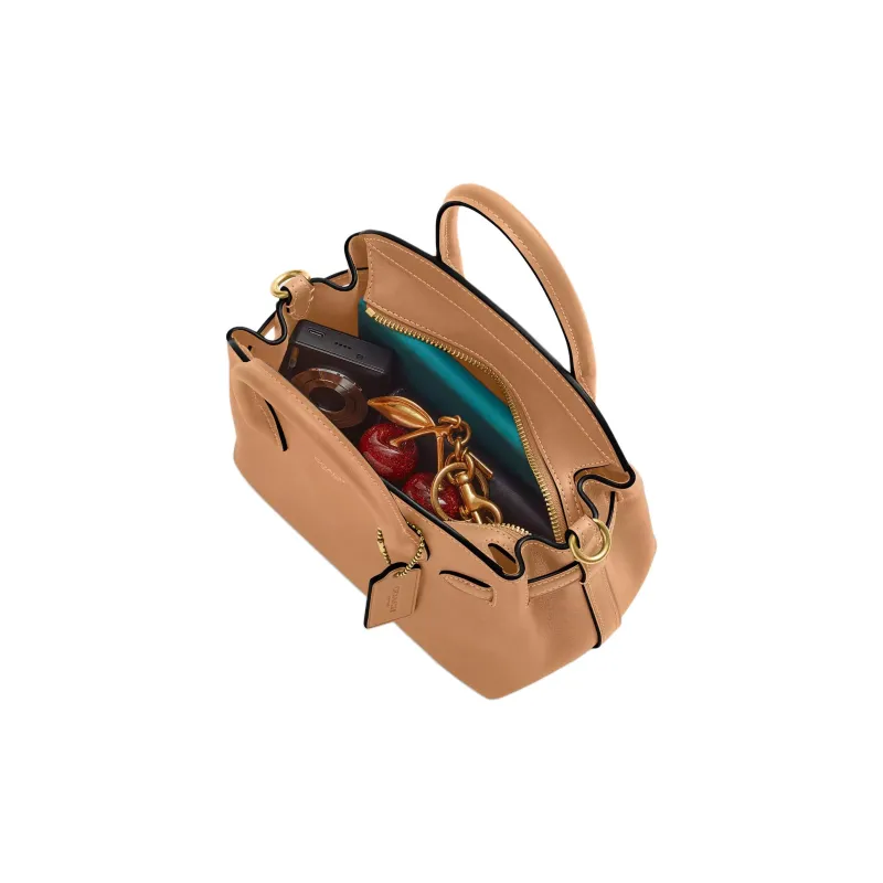 COACH Empire Carryall Tanned Leather One Shoulder Handbags Small Size Women's Khaki-3