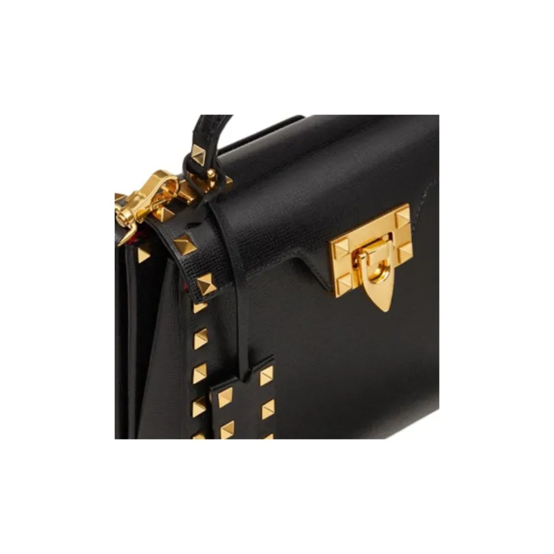 Valentino Rockstud Alcove Grained Calfskin Shoulder Bag Crossbody Bag Handbag Women's Black-3