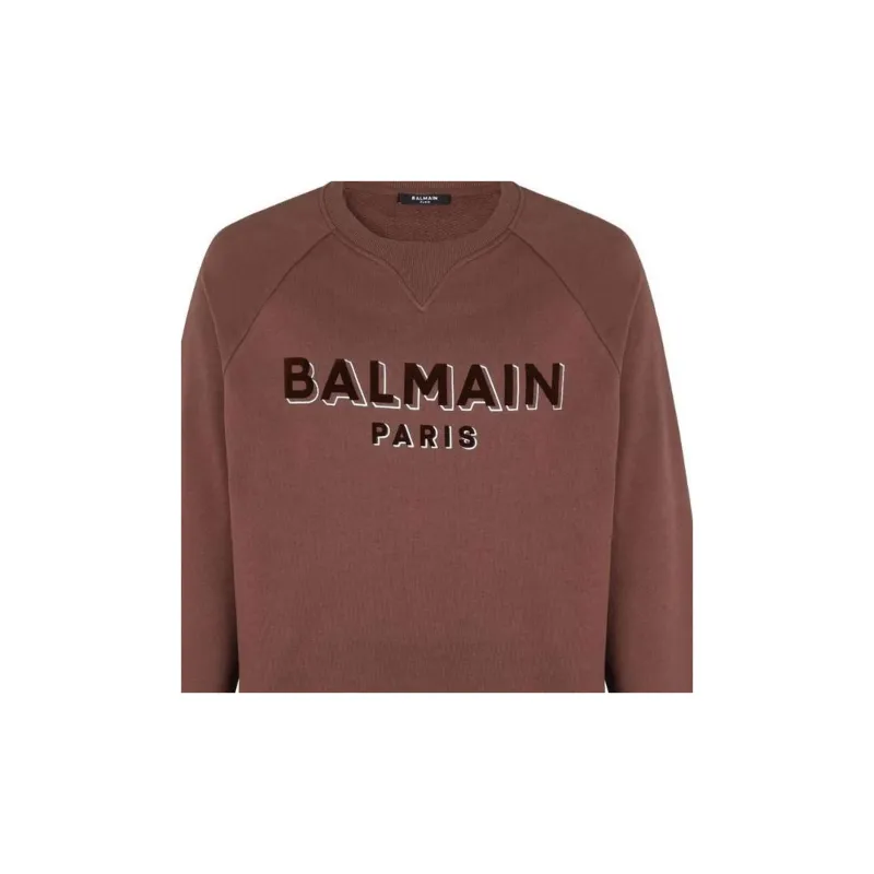 BALMAIN Flock And Foil Paris Logo Crew Sweatshirt-4