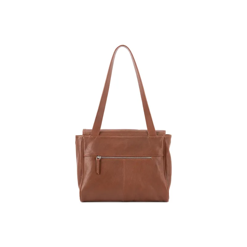 VENOF Top Grain Genuine Cow Leather Shoulder Bag Large Size Women's Cognac Brown/Rational Black-3