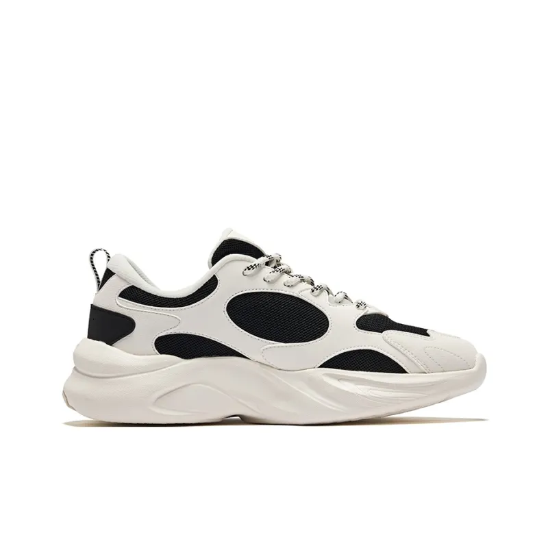 Erke Wear-Resistant Height Increasing Low-Top Casual Shoes Men's Jet Black Microcrystal White-1