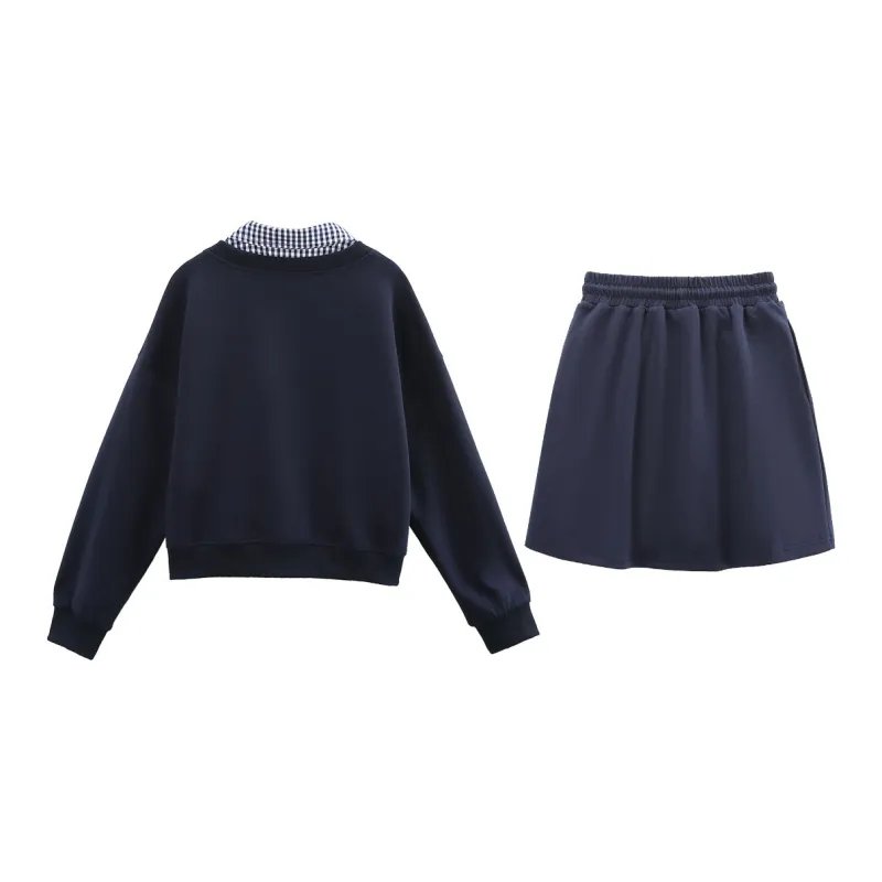 A Paradise For Awakening Skirt Set Women's Navy Blue-1