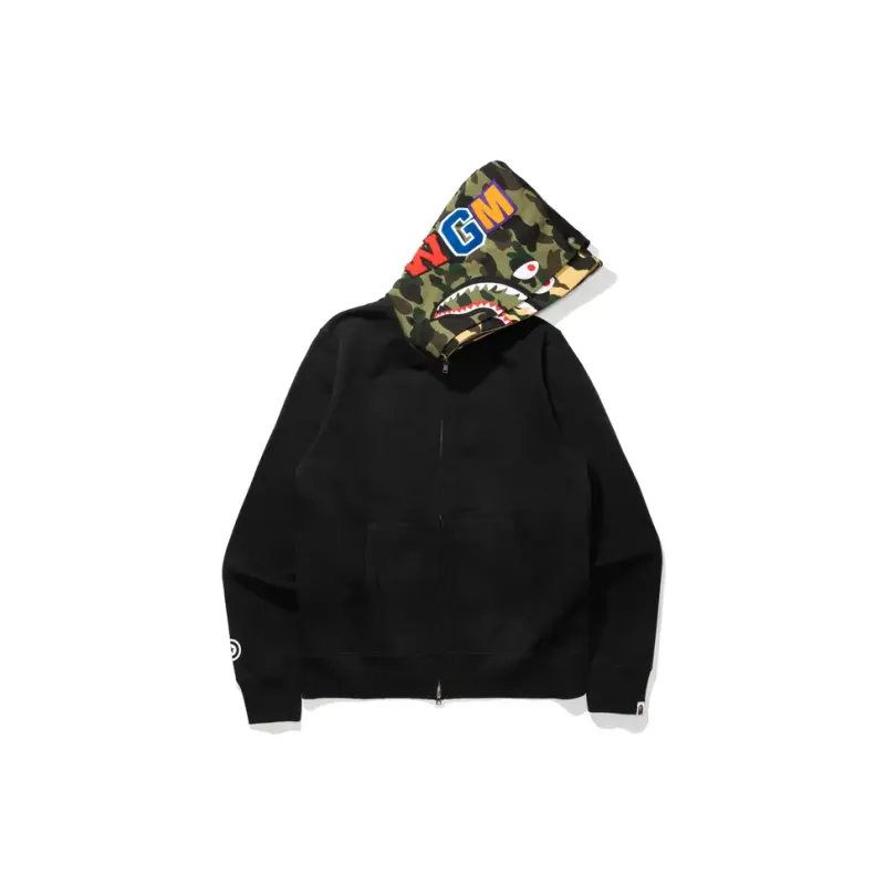 Bape Shark Full Zip Camo Sleeve Hoodie-1